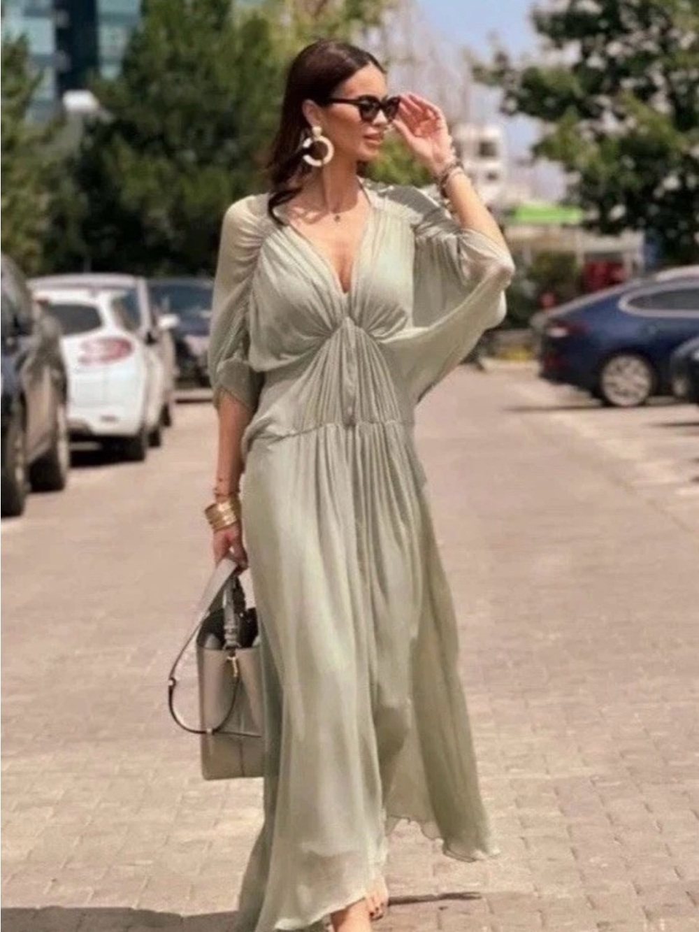 Zara Sage Green Knot-Front Maxi Dress - Picture 11 of 13